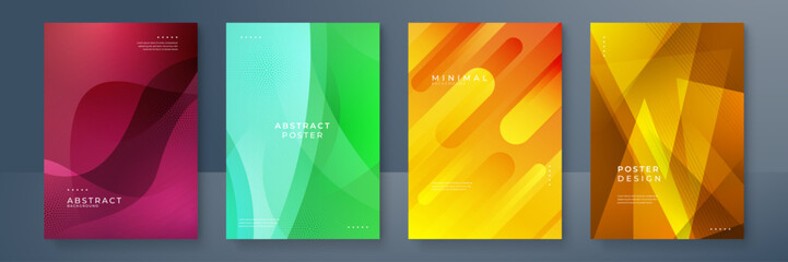 Modern abstract covers layout design template, Vivid and bright colors gradient, Annual report design, Poster and Banner, 4 set sign, Flat style vector illustration artwork.