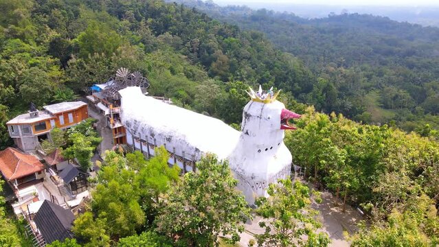 Aerial view of Chicken Church or Gereja Ayam, located on Rhema Hill in Indonesia.