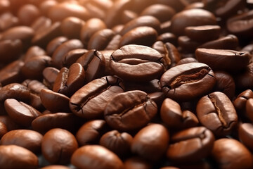 Close up of cofffee beans . Created by generative AI .