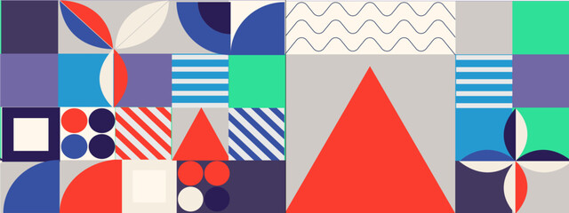 Obraz premium Abstract geometric background design in colorful retro style. Vector illustration.