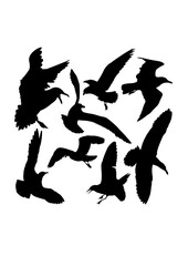 Flying seagull silhouettes