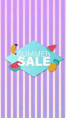 Summer sale social media story.  Vertical template post for reel promotion content.