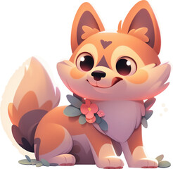 Cute cartoon fox sitting on ground