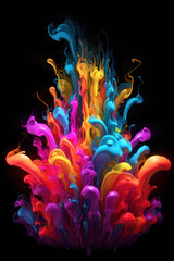 Multicolored neon ink on black background