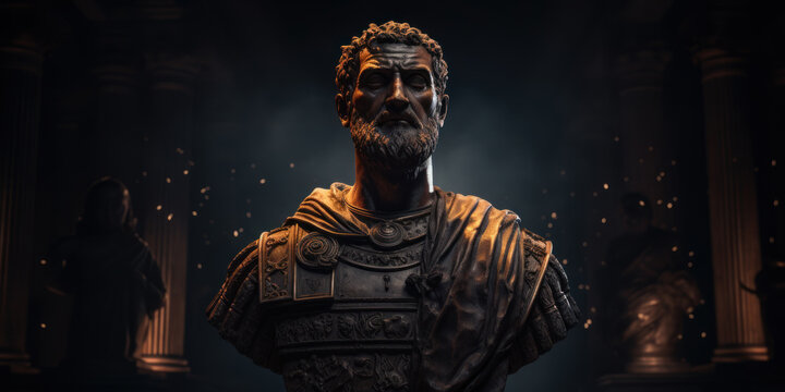 Aurelian bust sculpture, former Roman emperor. Generative AI