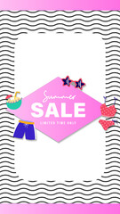 Summer sale social media story.  Vertical template post for reel promotion content.