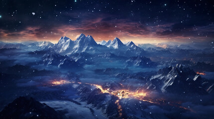 Fototapeta na wymiar Snowy winter night view landscape background