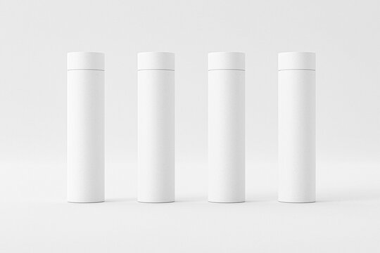 Set of Cylinder Paper box mockup,  Round paper tube packaging, Paper tube with lid on white background, long tube rigid box container 3D render, slender tube product packaging mockup wallpaper