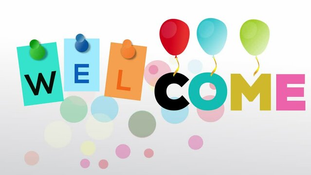 Welcome footage animation with rainbow colored balloons
