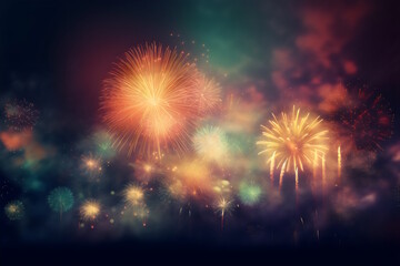 New Year's Party Fireworks, Horizontal background for New Year's Festivities,. Generative AI
