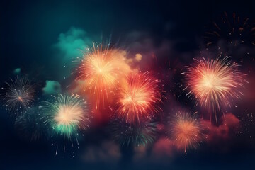 Naklejka premium New Year's Party Fireworks, Horizontal background for New Year's Festivities,. Generative AI
