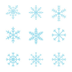 set of snowflakes on white background.