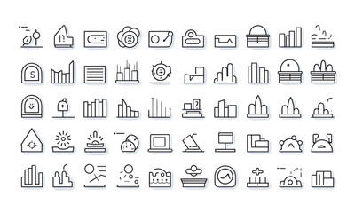 Line-style statistics web icons Survey, price, data, optimization, analysis, and collection Illustration in vector