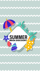 Summer sale social media story.  Vertical template post for reel promotion content.