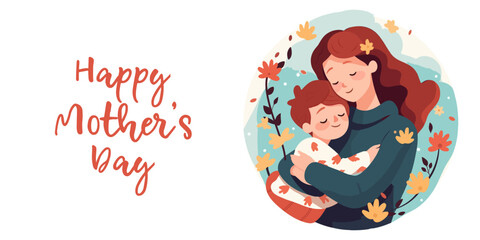 Fototapeta premium Mother and son. Happy Mother's day greeting card.