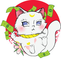 Japanese cute cat brings good luck