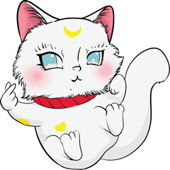 white cute lucky cat illustration