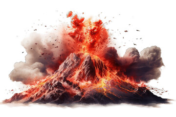 Massive volcano eruption. Volcano eruption isolated on transparent background - obrazy, fototapety, plakaty