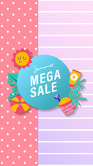 Summer sale social media story.  Vertical template post for reel promotion content.