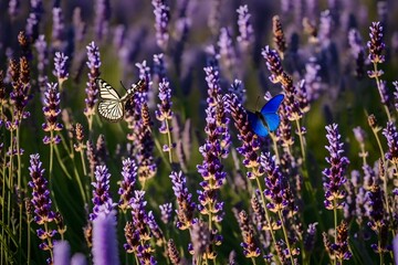 Naklejka premium butterfly on lavender flowers AI GENERATED