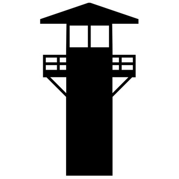 Watchtower icon vector illustration. Guard tower silhouette for icon, symbol or sign. Guard post symbol for design about security, military, safety, jail, prison and patrol