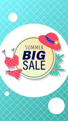 Summer sale social media story.  Vertical template post for reel promotion content.