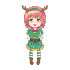 Chibi Girl Anime Christmas Elf Costume