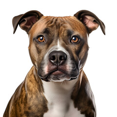 Illustration, AI generation. American Staffordshire Terrier, dog's head on a white background.