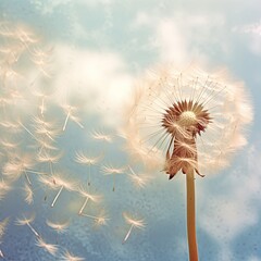 dandelion on a background of the blue sky and the sun