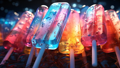 Group of colorful transparent ice pops. 
