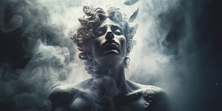 Cupid bust sculpture, Ancient Greek god of Love. Generative AI