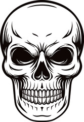 skull head black and white illustration