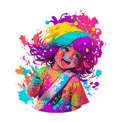 Fototapeta na wymiar sticker, Holi Festival of Colours, generative AI illustration
