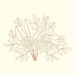 natural leaf set template vector thin natural soft gold color