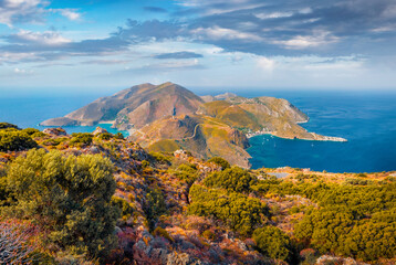 Spectacular summer view of Porto Kagio, seaside village in the East Mani. Spectacular outdoor scene...