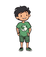 Smiling cute boy in green clothes icon