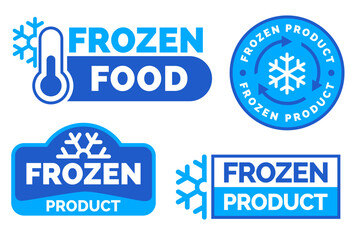 Frozen product vector food package label. Fresh frozen product, snowflake icon	