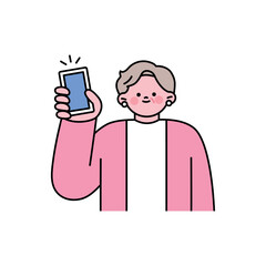 Senior lifestyle character. An old man is holding a smartphone.