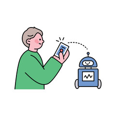 Senior lifestyle character. An old man is developing a robot.