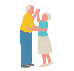 Two older couples are dancing together. Hand drawn illustrations in realistic proportions.