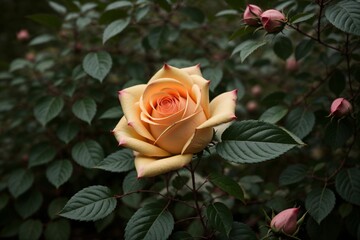 Close-up of a fresh bud on a rose bush