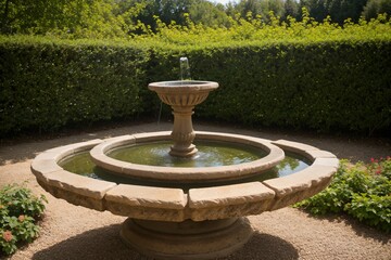 Detail of a stone birdbath in a spring garden