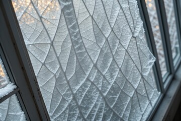 Close-up of a frost pattern on a window pane
