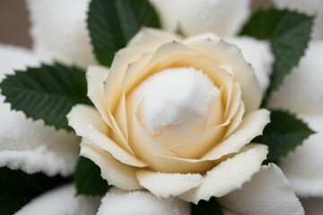 Close-up of a snowflake on a rose