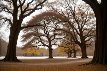 Frost on a leafless oak tree