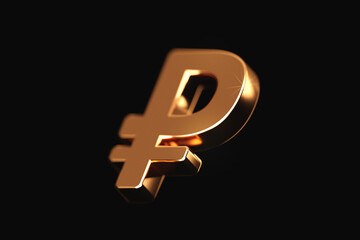 Gold ruble cash currency symbol isolated on 3d background of business finance russia coin money banking market exchange economy international investment or golden bank financial foreign trade price.