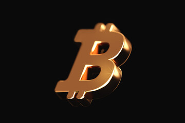 Gold bitcoin exchange cash currency 3d symbol isolated on investment financial background of golden crypto coin business money sign or global cryptocurrency growth btc market economy trade finance.