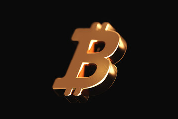 Gold bitcoin exchange cash currency 3d symbol isolated on investment financial background of golden crypto coin business money sign or global cryptocurrency growth btc market economy trade finance.