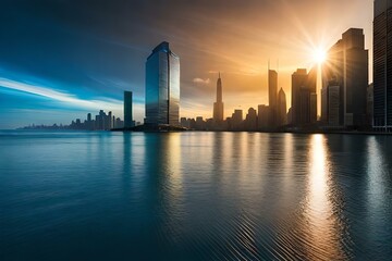 Fototapeta premium city skyline at sunset Generator by using AI Technology 
