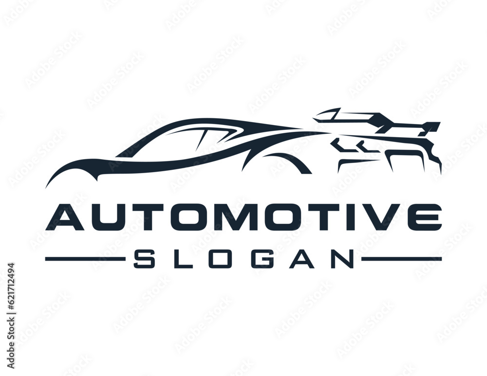 Poster logo design about automotive on a white background. created using the coreldraw application.